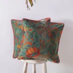 Designer Green Floral Print Cotton Velvet Cushion Cover - Image 2