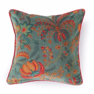 Designer Green Floral Print Cotton Velvet Cushion Cover - Image 4