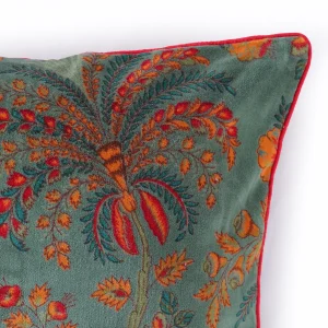 Designer Green Floral Print Cotton Velvet Cushion Cover - Image 5