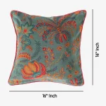 Designer Green Floral Print Cotton Velvet Cushion Cover - Image 7