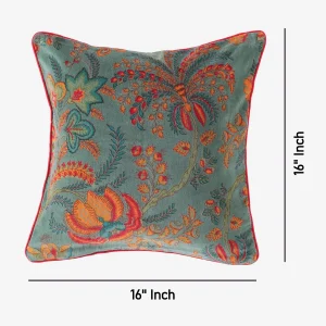 Designer Green Floral Print Cotton Velvet Cushion Cover - Image 7