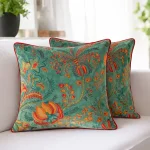 Designer Green Floral Print Cotton Velvet Cushion Cover