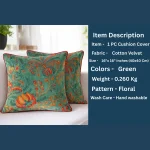 Designer Green Floral Print Cotton Velvet Cushion Cover - Image 8