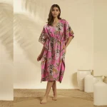 Forest Print Loose Fit Plus Size Tunic Cotton Pink Kaftan - Image 2