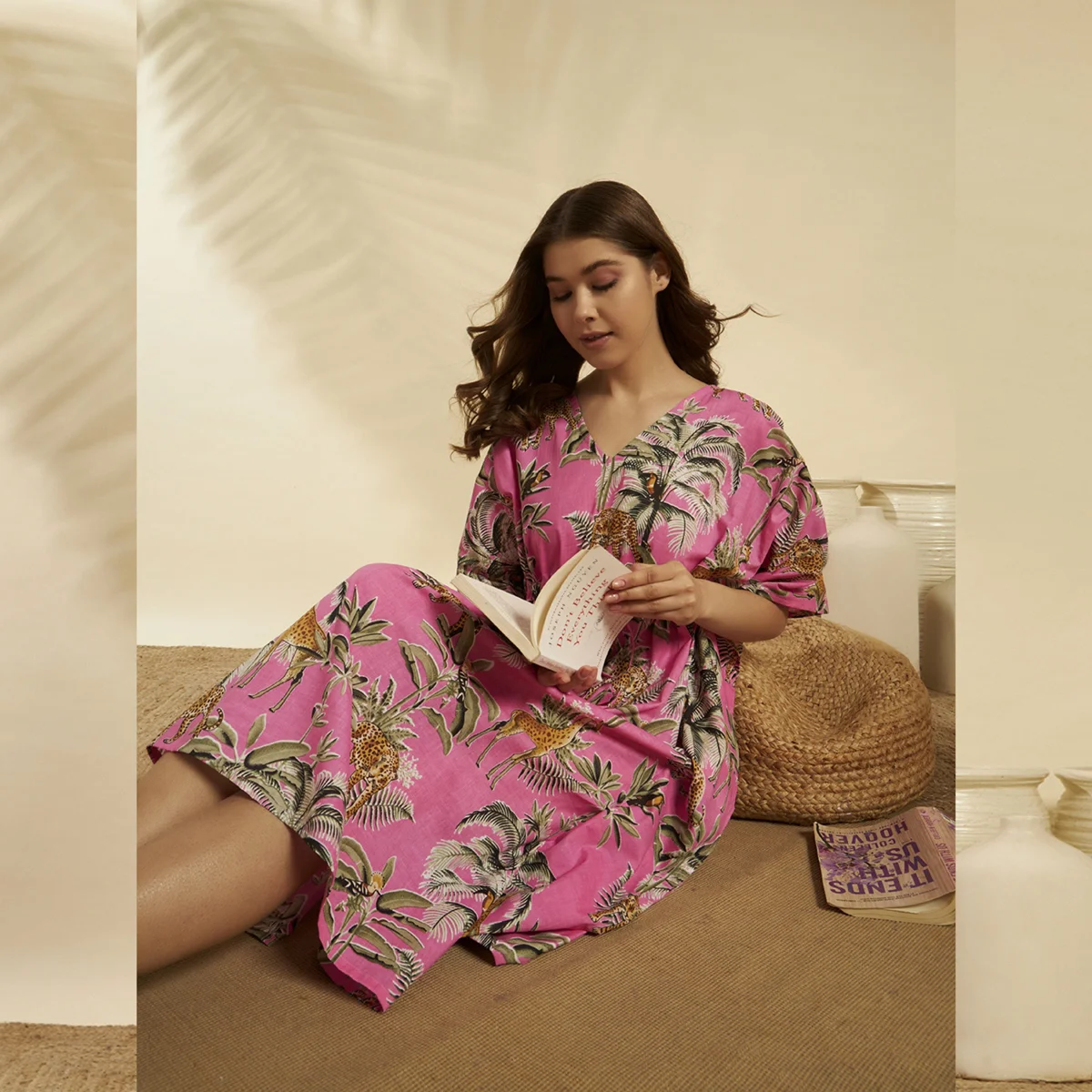 forest-print-loose-fit-plus-size-tunic-cotton-pink-kaftan KS-178 (5)