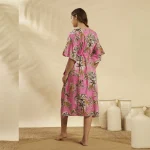Forest Print Loose Fit Plus Size Tunic Cotton Pink Kaftan - Image 7