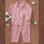 Kids Pink Zebra Printed Cotton Shirt And Pajama Set - Image 2