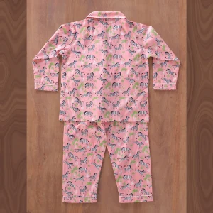 Kids Pink Zebra Printed Cotton Shirt And Pajama Set - Image 4