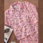 Kids Pink Zebra Printed Cotton Shirt And Pajama Set - Image 5