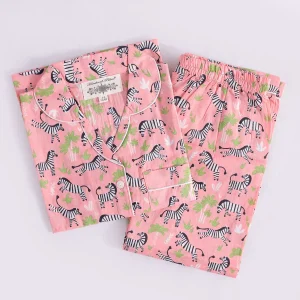 Kids Pink Zebra Printed Cotton Shirt And Pajama Set - Image 3
