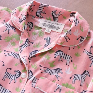Kids Pink Zebra Printed Cotton Shirt And Pajama Set - Image 6