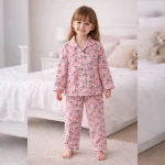 Kids Pink Zebra Printed Cotton Shirt And Pajama Set