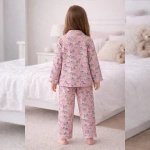 Kids Pink Zebra Printed Cotton Shirt And Pajama Set - Image 7
