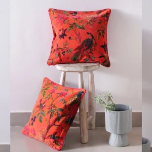 Luxury Orange Velvet Bird & Floral Cushion Cover Decorative Sofa - Image 6