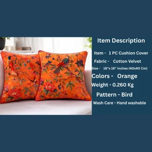 Luxury Orange Velvet Bird & Floral Cushion Cover Decorative Sofa - Image 8