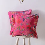 Luxury Pink Velvet Cushion Cover Bird & Floral Design - Image 2
