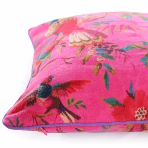 Luxury Pink Velvet Cushion Cover Bird & Floral Design - Image 5