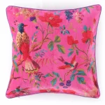 Luxury Pink Velvet Cushion Cover Bird & Floral Design - Image 4