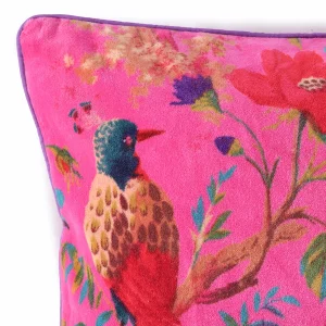 Luxury Pink Velvet Cushion Cover Bird & Floral Design - Image 6