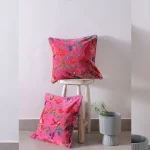 Luxury Pink Velvet Cushion Cover Bird & Floral Design - Image 3