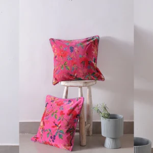 Luxury Pink Velvet Cushion Cover Bird & Floral Design - Image 3