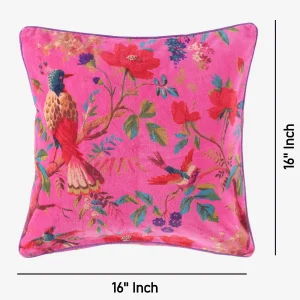 Luxury Pink Velvet Cushion Cover Bird & Floral Design - Image 7