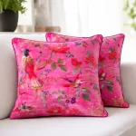 Luxury Pink Velvet Cushion Cover Bird & Floral Design