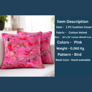 Luxury Pink Velvet Cushion Cover Bird & Floral Design - Image 8