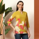Mustard Yellow Floral Cotton Kurti for Women - Image 2