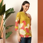 Mustard Yellow Floral Cotton Kurti for Women - Image 3