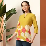 Mustard Yellow Floral Cotton Kurti for Women - Image 4