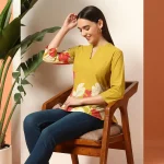 Mustard Yellow Floral Cotton Kurti for Women