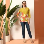 Mustard Yellow Floral Cotton Kurti for Women - Image 5
