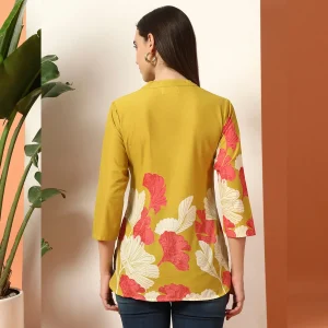 Mustard Yellow Floral Cotton Kurti for Women - Image 8