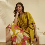 Mustard Yellow Floral Short Kaftan Cotton Loose Fit Dress - Image 2
