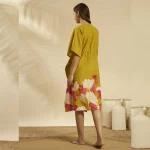Mustard Yellow Floral Short Kaftan Cotton Loose Fit Dress - Image 6