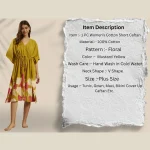 Mustard Yellow Floral Short Kaftan Cotton Loose Fit Dress - Image 8