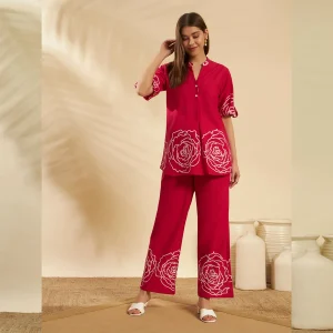 Print Floral Print Kurta Palazzo Set Lounge Wear - Image 3