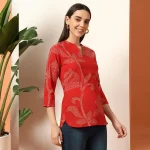 Pure Cotton Short Kurta Tunic Top for Women Red Floral - Image 4