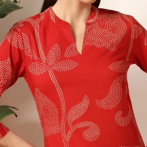 Pure Cotton Short Kurta Tunic Top for Women Red Floral - Image 7
