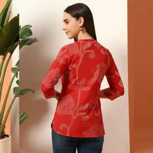 Pure Cotton Short Kurta Tunic Top for Women Red Floral - Image 8