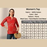 Pure Cotton Short Kurta Tunic Top for Women Red Floral - Image 9