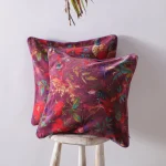 Purple Velvet Cushion Cover Bird Floral Print Home Sofa Decor - Image 2