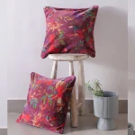 Purple Velvet Cushion Cover Bird Floral Print Home Sofa Decor - Image 3
