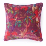 Purple Velvet Cushion Cover Bird Floral Print Home Sofa Decor - Image 5
