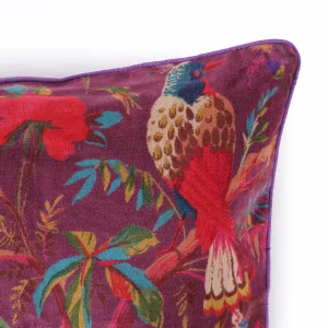 Purple Velvet Cushion Cover Bird Floral Print Home Sofa Decor - Image 6