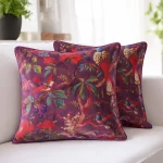 Purple Velvet Cushion Cover Bird Floral Print Home Sofa Decor