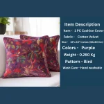 Purple Velvet Cushion Cover Bird Floral Print Home Sofa Decor - Image 8