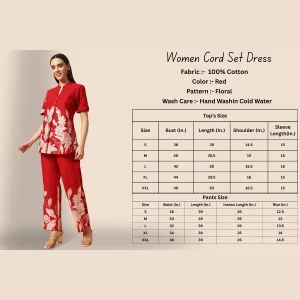 Red Floral Print Cotton Kurta Set, Women Co Ord Set - Image 10