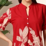 Red Floral Print Cotton Kurta Set, Women Co Ord Set - Image 6